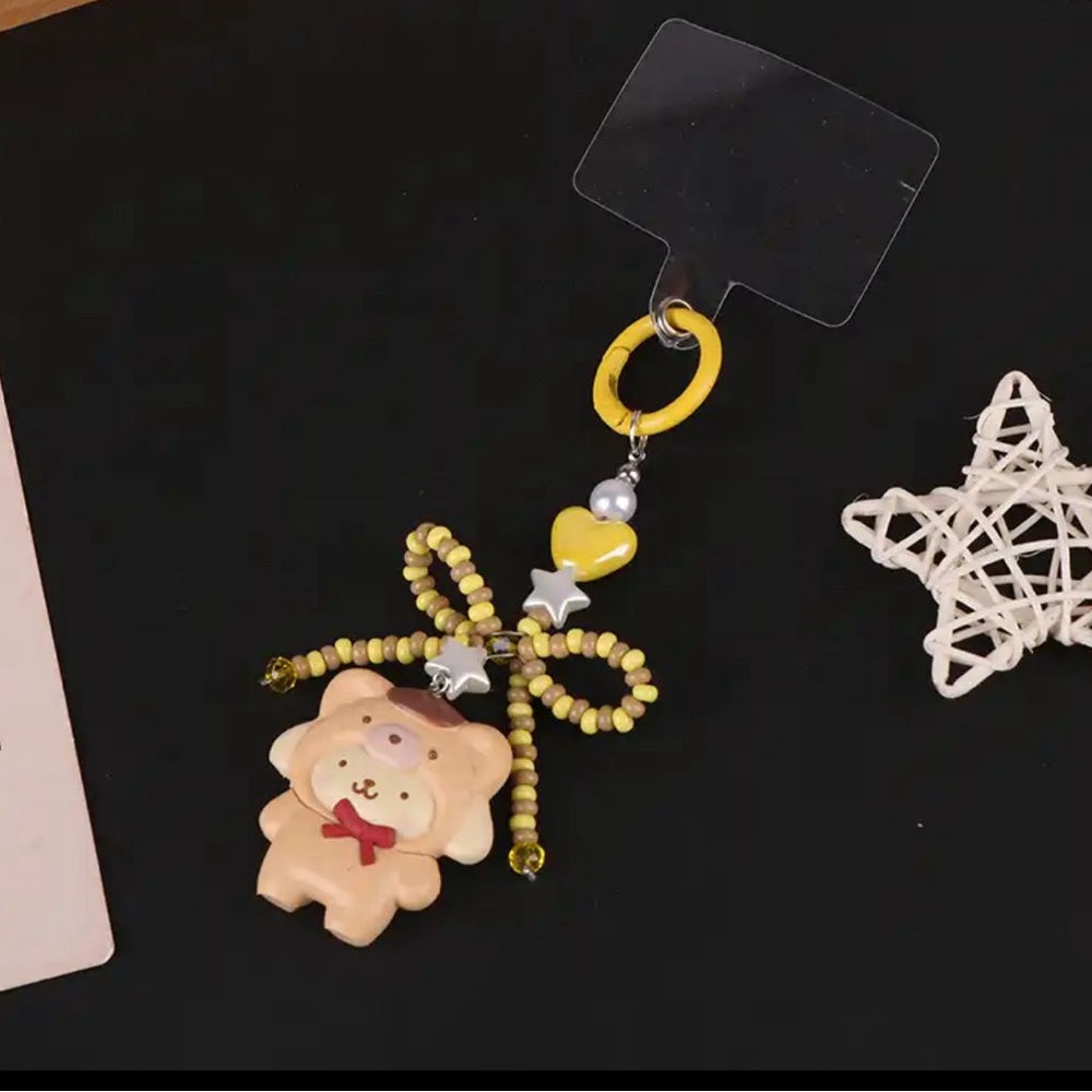 Sanrio Mobile Phone Chain Pompom Cute Cartoon Pendant Beaded Bow Lanyard